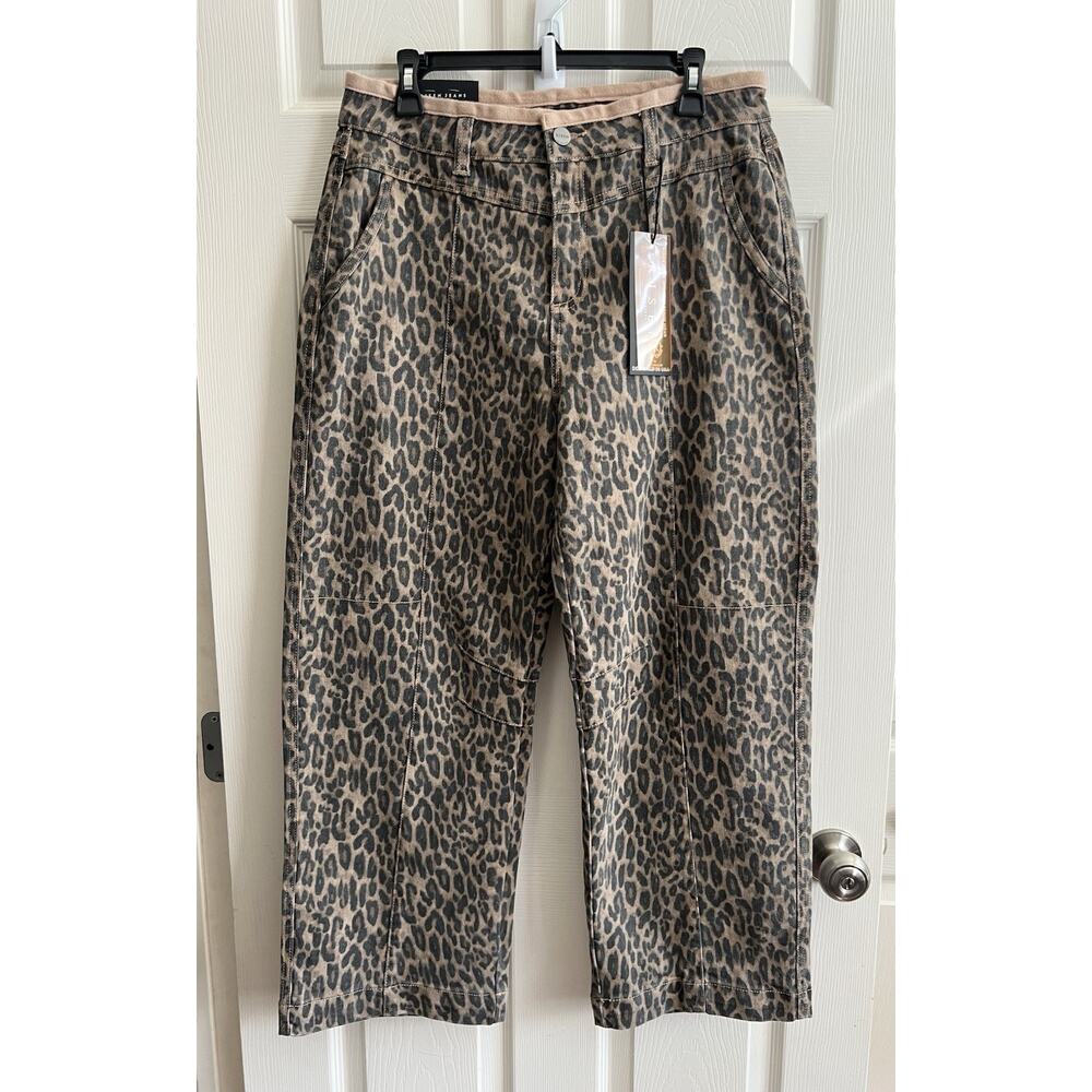 RISEN Women's Leopard Print Wide Leg Barrel High-Waist Denim Jeans Sz 9/29 NWT - Picture 2 of 16
